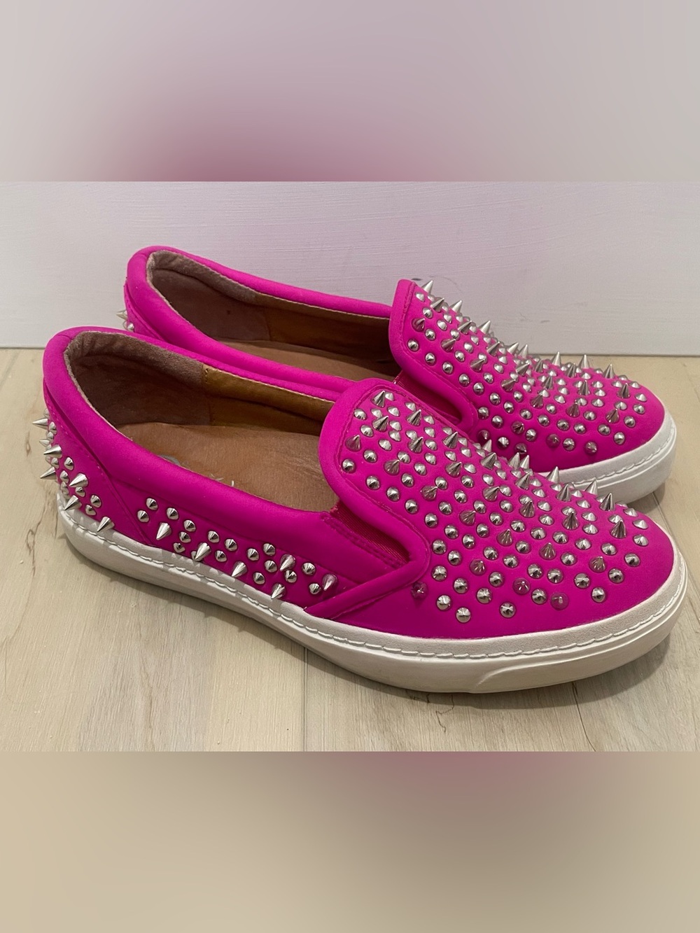 Jeffrey Campbell Hot Pink Studded Slip-On Sneakers